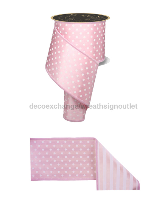 4’’X10Yd Polka Dot/Stripe/Fused Pink/White LX305722 Ribbon