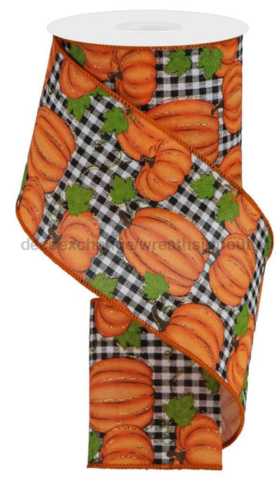 4"X10Yd Pumpkin Patch/Check White/Orange/Moss/Black RGA148127 - DecoExchange