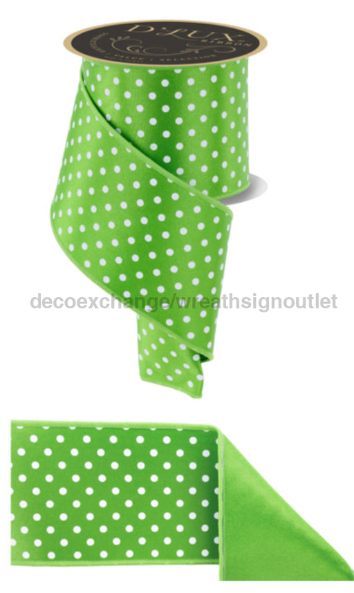 4’’X10Yd Small Polka Dot/Fused Fresh Green/White Lx3032Lt Ribbon