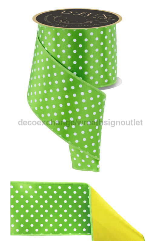 4’’X10Yd Small Polka Dot/Fused Fresh Green/White/Yellow Lx3040Ht Ribbon