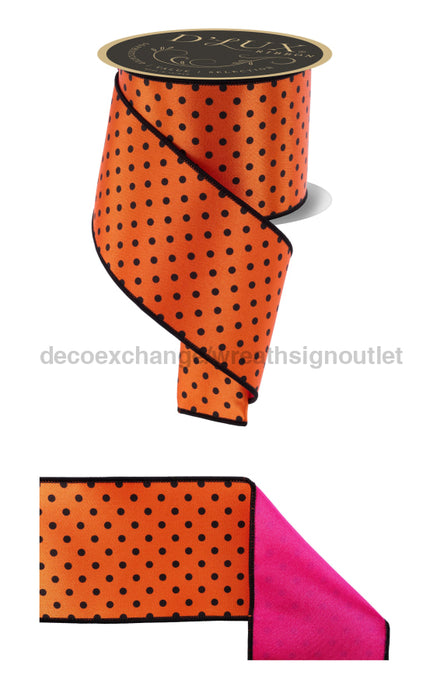 4’’X10Yd Small Polka Dot/Fused Orange/Black/Hot Pink LX3052JA Ribbon