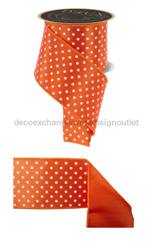 4’’X10Yd Small Polka Dot/Fused Orange/White LX303220 Ribbon