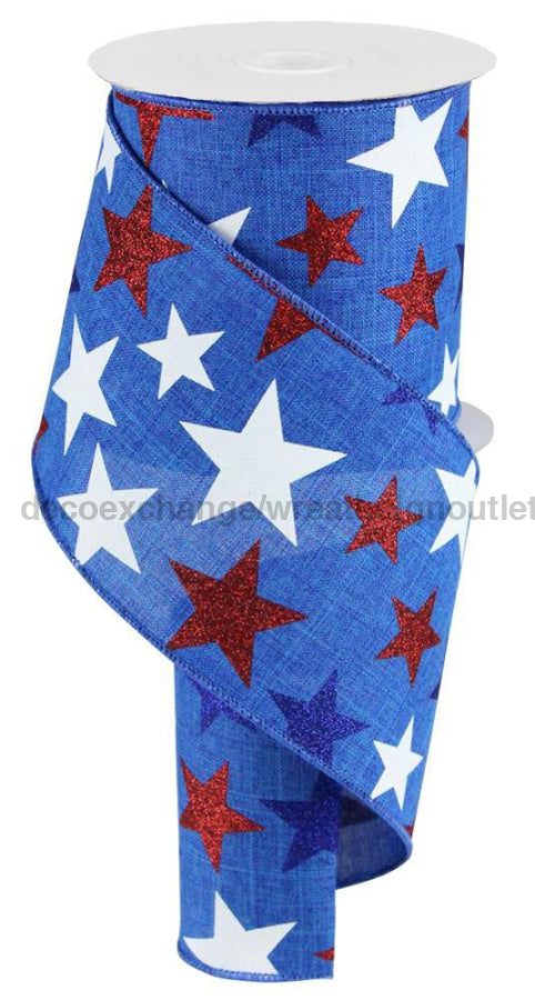 4’’X10Yd Star On Royal Royal Blue/Red/White/Navy RG0192725 Ribbon