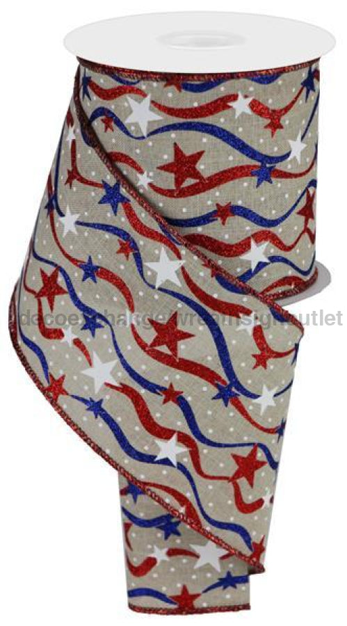 4"X10Yd Stars And Wavy Stripes/Royal Lt Nat/Red/White/Blue RGA167701 - DecoExchange