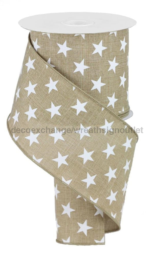 4’’X10Yd Stars On Royal Lt Beige/White RGA1117N2 Ribbon