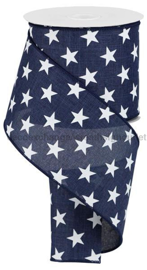 4"X10Yd Stars On Royal Navy Blue/White RGA111719 - DecoExchange