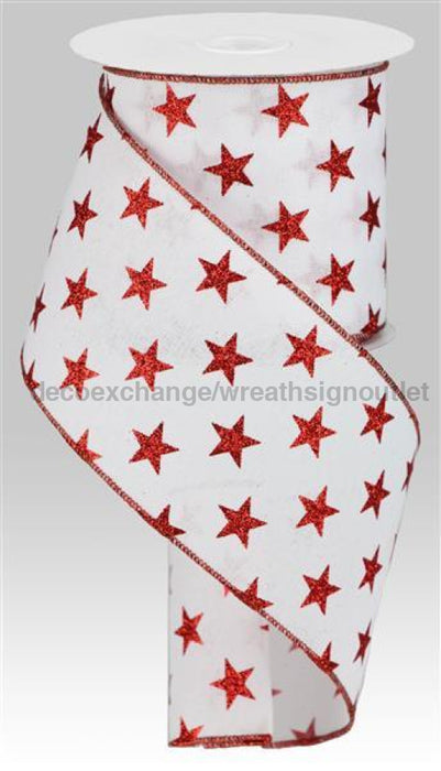 4"X10Yd Stars On Royal White/Red RGA1111F4 - DecoExchange