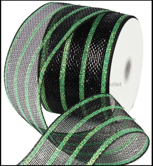 4"X25Yd Deluxe Metallic Stripe Wide Black/Thin Lime RS2029EE - DecoExchange®