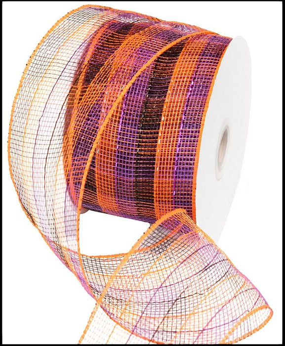 4"X25Yd Small Plaid Mesh Black/Orange/Purple RS2025F2 - DecoExchange