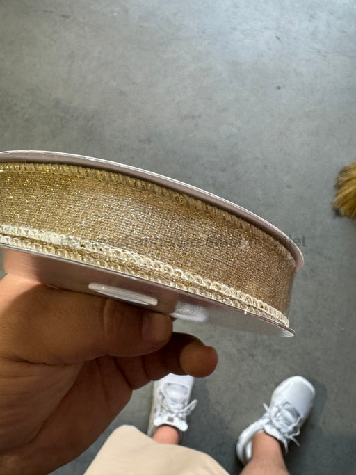 5/8’’X10Yd Fine Glitter On Royal Light Gold Rgf109636 Ribbon