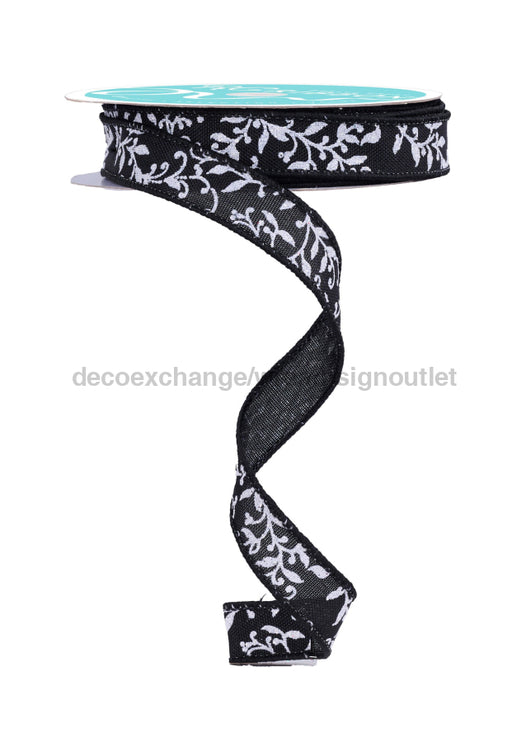 5/8’’X10Yd Glitter Mini Leaf Vines Black/White/Silver Rgf1396X6 Ribbon