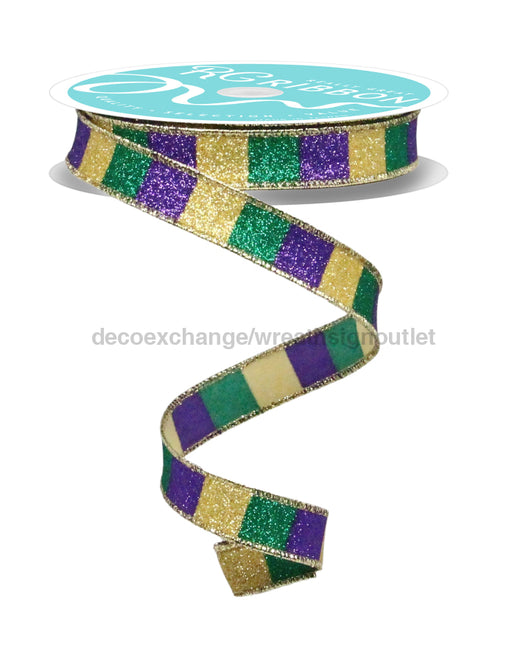 5/8’’X10Yd Horizontal Glitter Stripes Mardi Gras Rgf1617Wy Ribbon