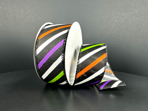 Black Satin/Lime-Org-Purple-White Diagonal Stripes, 1.5"X10Y 51604-09-21