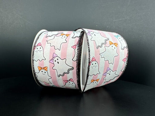 White-Pink Satin Stripes/Cutie Bow Ghosts, 2.5"X10Y 51607-40-44