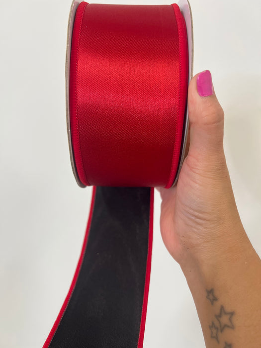 2.5"X10Yd Satin Fused Red/Black LX4002MA - DecoExchange®