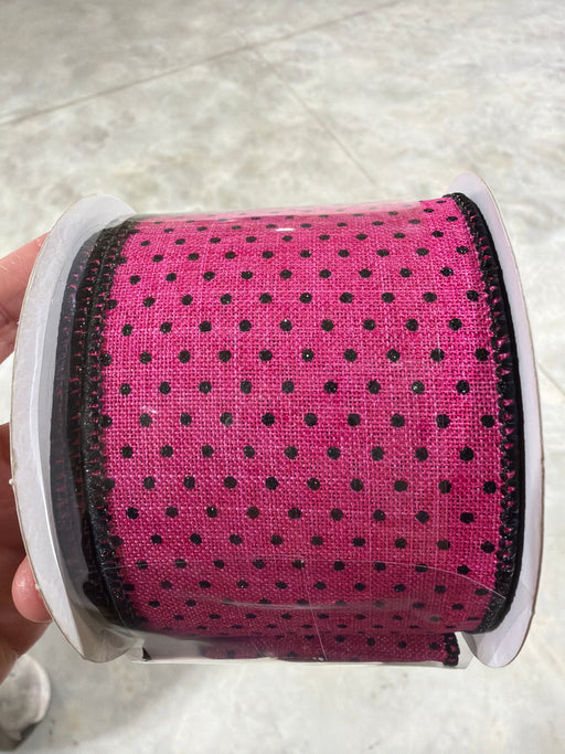 2.5"X10Yd Glitter Swiss Dots Fuchsia/Black RGH132083 - DecoExchange®