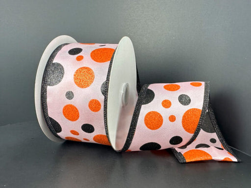 Pink Satin/Orange-Black Glitter Dots, 2.5"X10Y 56611-40-03