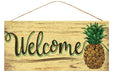 12.5"L x 6"H WELCOME/PINEAPPLE Tan/Brown/Green AP8368