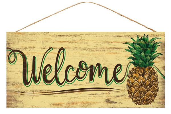 12.5"L x 6"H WELCOME/PINEAPPLE Tan/Brown/Green AP8368