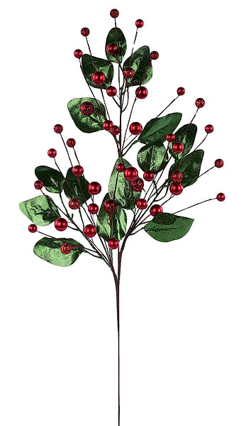27.5"L Metallic Berry/Leaf Spray Red/Emerald Green EC584145
