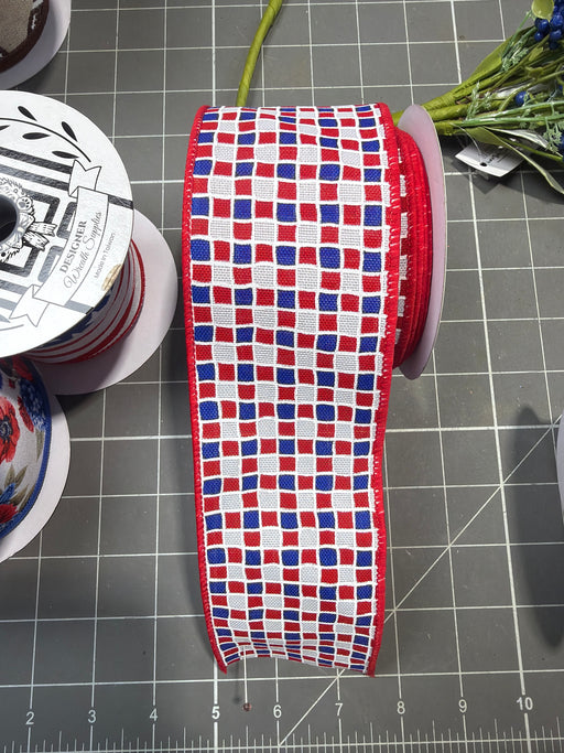 2.5"X10Yd Small Check/Lines White/Red/Ryl Blue RGH1335A1 - DecoExchange®