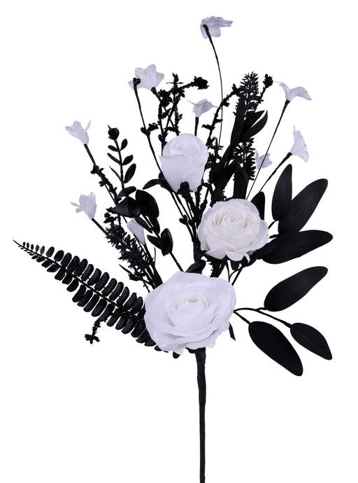 19"L Rose Flower Spray White/Black FH827778