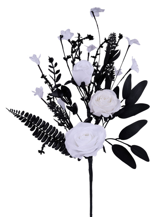 19"L Rose Flower Spray White/Black FH827778