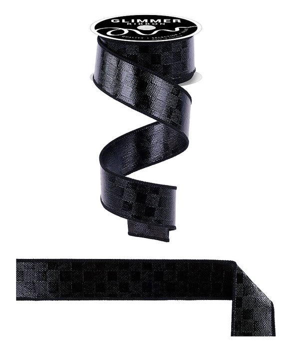 1.5"X10Yd Check Fused Shiny Black NR600902 - DecoExchange®
