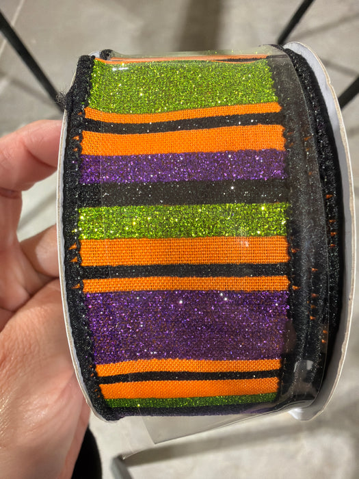 1.5"X10Yd Horizontal Stripe Orange/Lime/Purple/Black RGH129420 - DecoExchange®