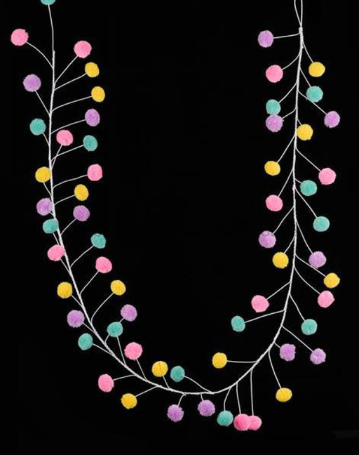 5'L 4-Color Pompom Wire Garland Lt Teal/Lt Pink/Ylw/Lvndr MG1051AC - DecoExchange