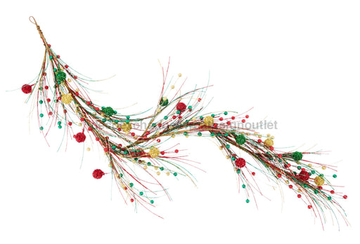 5'L Glitter Ball/Fishline Garland Red/Emerald/Gold XX8658F6 - DecoExchange
