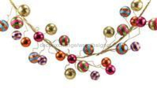 5'L Glitter Ball Garland Fsha/Trq/Lme/Prpl/Org/Gold XG6733F6 - DecoExchange