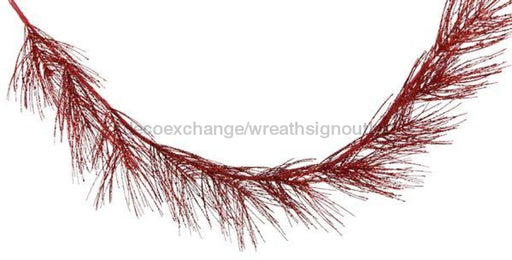 5'L Glittered Pine Garland Red XV798624 - DecoExchange