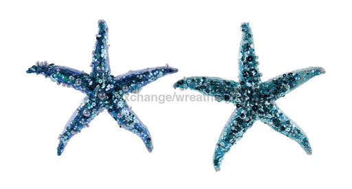6.25’’Dia Bead/Glitter Starfish Ornament 2 Asst Blue Green XJ5256 Ornament