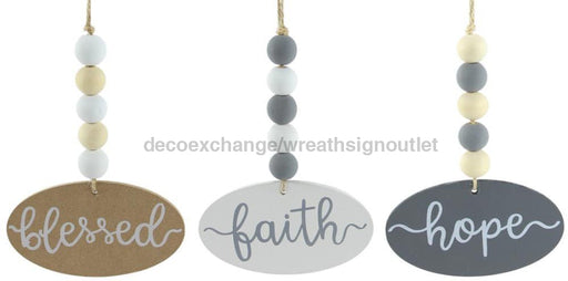 6.5’’Oal Wood Bead Oval Ornament 3 Asst Grey/White/Natural MS166199 Ornament