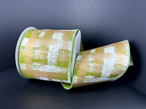 Lime Premium Satin/White-Gold Abstract, 4"X10Y 61607-04-29