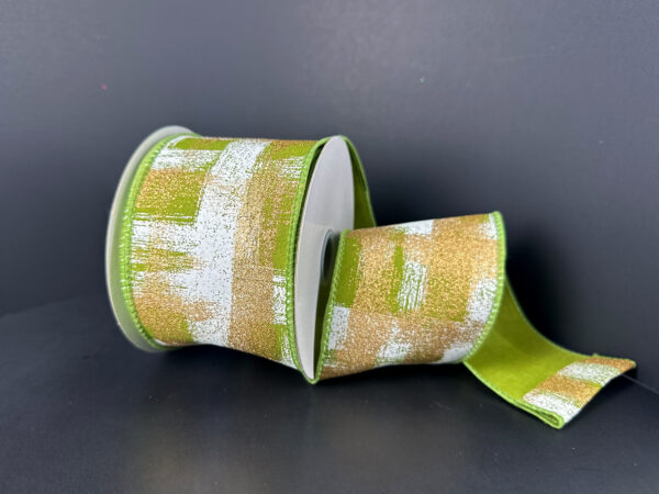 Lime Premium Satin/White-Gold Abstract, 2.5"X10Y 61607-40-29