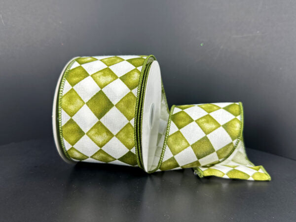 Canvas/Moss Tipsy Watercolor Checks, 2.5"X10Y 61616-40-08
