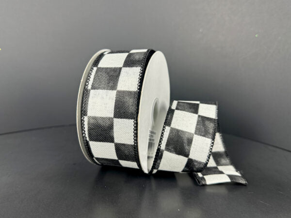 Ivory Linen/Black Watercolor Checks, 1.5"X10Y 61622-09-21