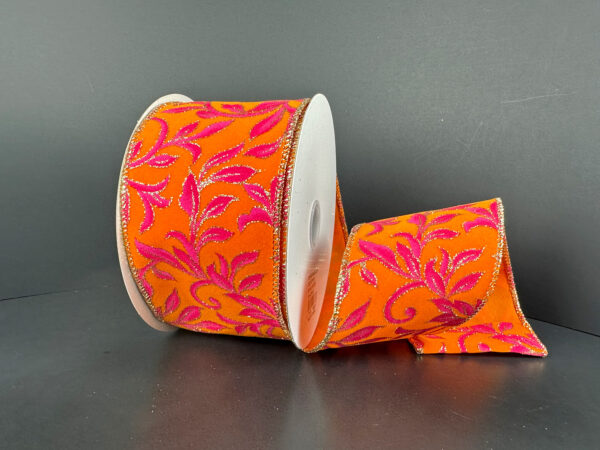 Orange Velvet/Fuchsia-Gold Vine Swirls, 2.5"X10Y 61631-40-28