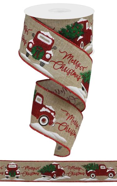 2.5"X10YD Merry Christmas W/TRUCK Lt Beige/Red/Green RGA19051C