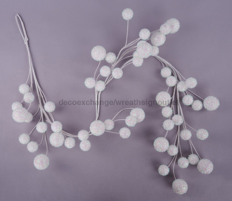 64’’L V-Cut Foil/Glitter Ball Garland Iridescent White XG676465 Base