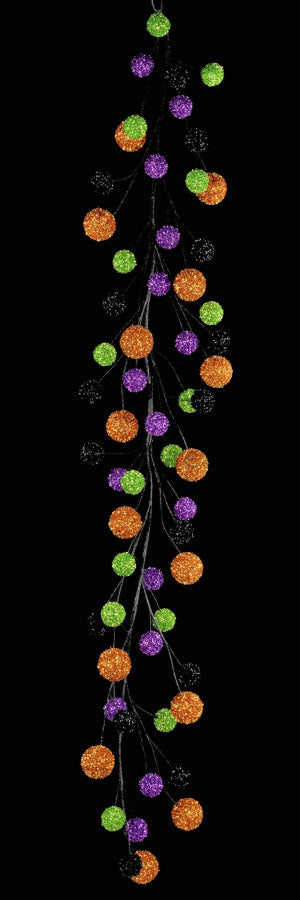 64"L V-Cut Foil/Glitter Ball Garland Orange/Black/Purple/Lime XG6749NJ - DecoExchange