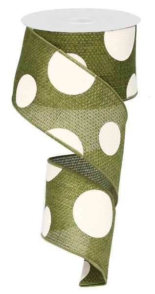 2.5"X10YD Giant Multi Dots Moss Green/Ivory RG0120052