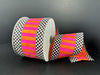 Orange Satin-Fuchsia Stripes/Black-White Checks Edge, 2.5"X10Y 65622-40-21