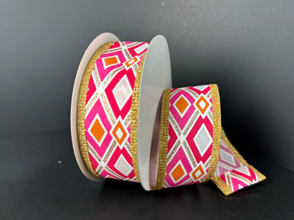 Orange-Fuchsia-Gold Abstract Diamonds, 1.5"X10Y 65624-09-28