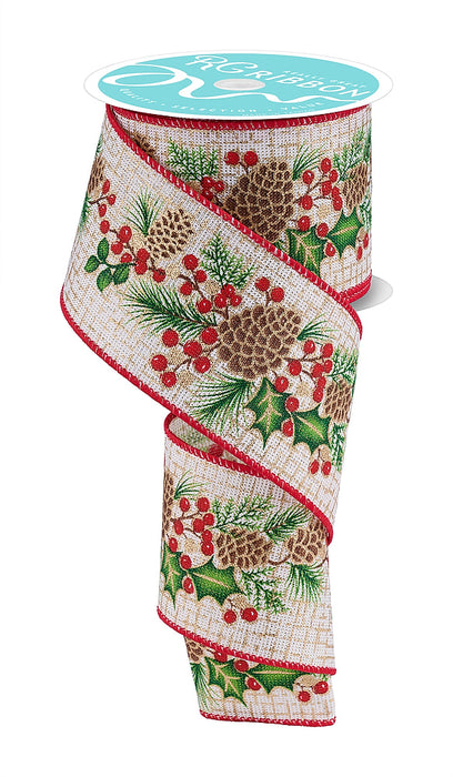 2.5"X10Yd Pinecone/Holly/Berry Off-White/Gold/Multi RGH143808