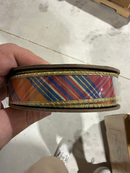 1“ x 10yds dupion bias cut plaid, hot pink royal blue orange - DecoExchange®