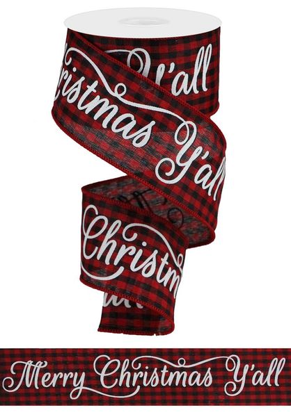 2.5"X10YD Merry Christmas Y'ALL/CHECK Red/Black/White RGA1293MA