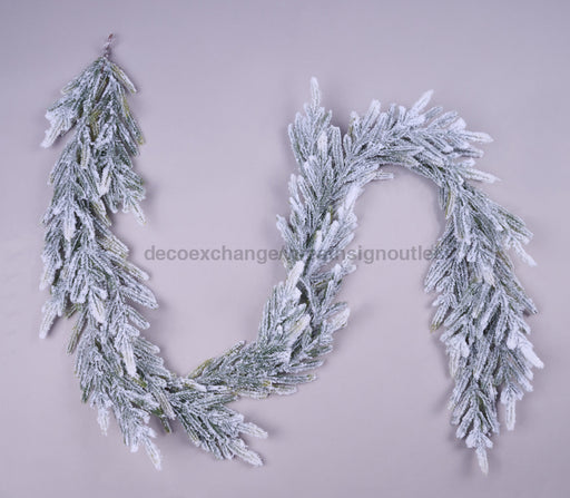 6'L Flocked Norfolk Pine/Pinecone Garland Tt Green/White XX9660 - DecoExchange